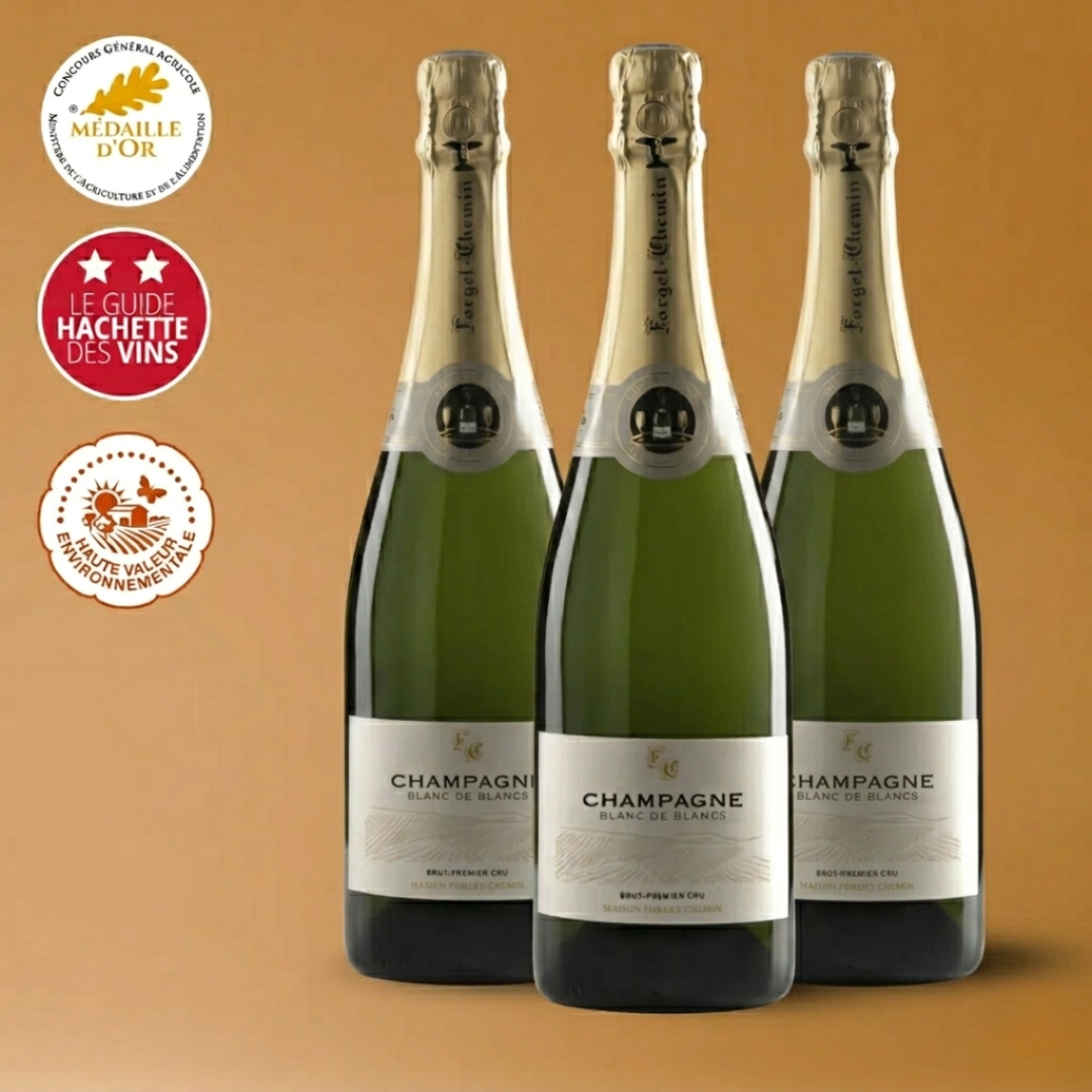3 bouteilles Champagne 1er Cru Blanc de Blancs - Domaine Forget-Chemin